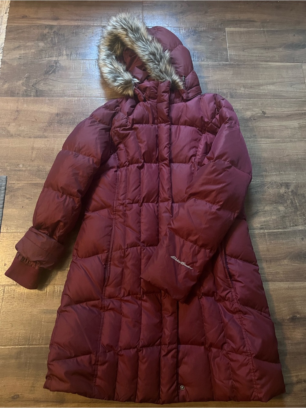 Eddie Bauer Women's Long Hooded Puffer Coat - Wine
